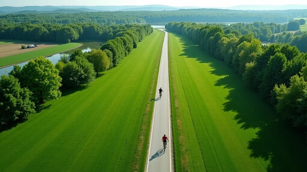 Velo maršruta karte ar piecu pieturas vietu marķējumiem, zili un zaļi markējumi ceļu tīklā